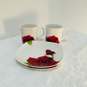 Valentine’s Day Rose Tea cup coffee Cup & Saucer porcelain Set of 2